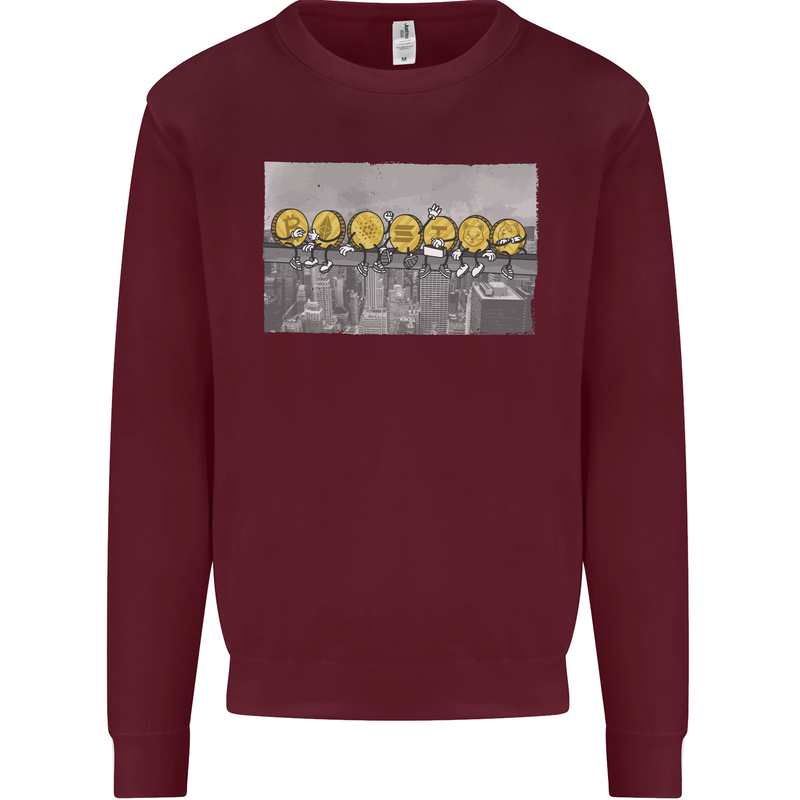 Crypto Workers Funny New York Parody Bitcoin Mens Sweatshirt Jumper Maroon