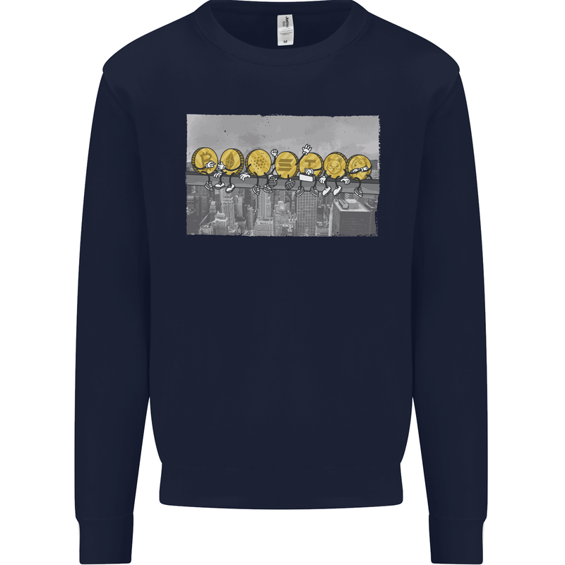 Crypto Workers Funny New York Parody Bitcoin Mens Sweatshirt Jumper Navy Blue