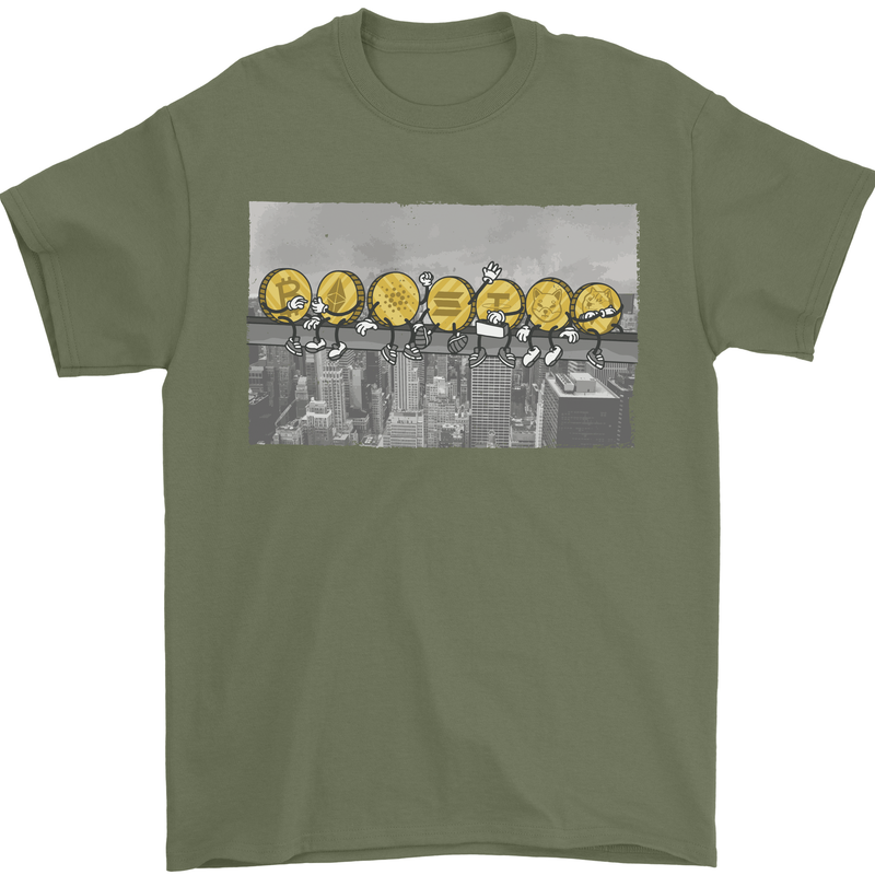Crypto Workers Funny New York Parody Bitcoin Mens T-Shirt 100% Cotton Military Green