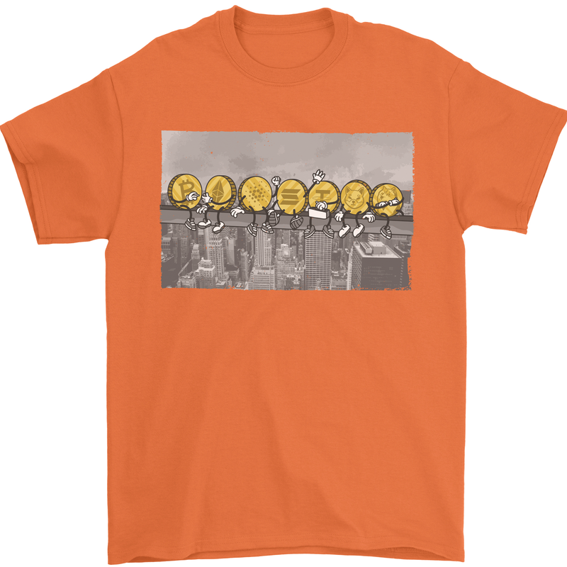 Crypto Workers Funny New York Parody Bitcoin Mens T-Shirt 100% Cotton Orange