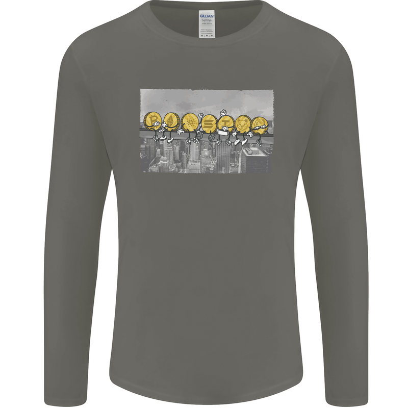 Crypto Workers New York Parody Funny Bitcoin Mens Long Sleeve T-Shirt Charcoal