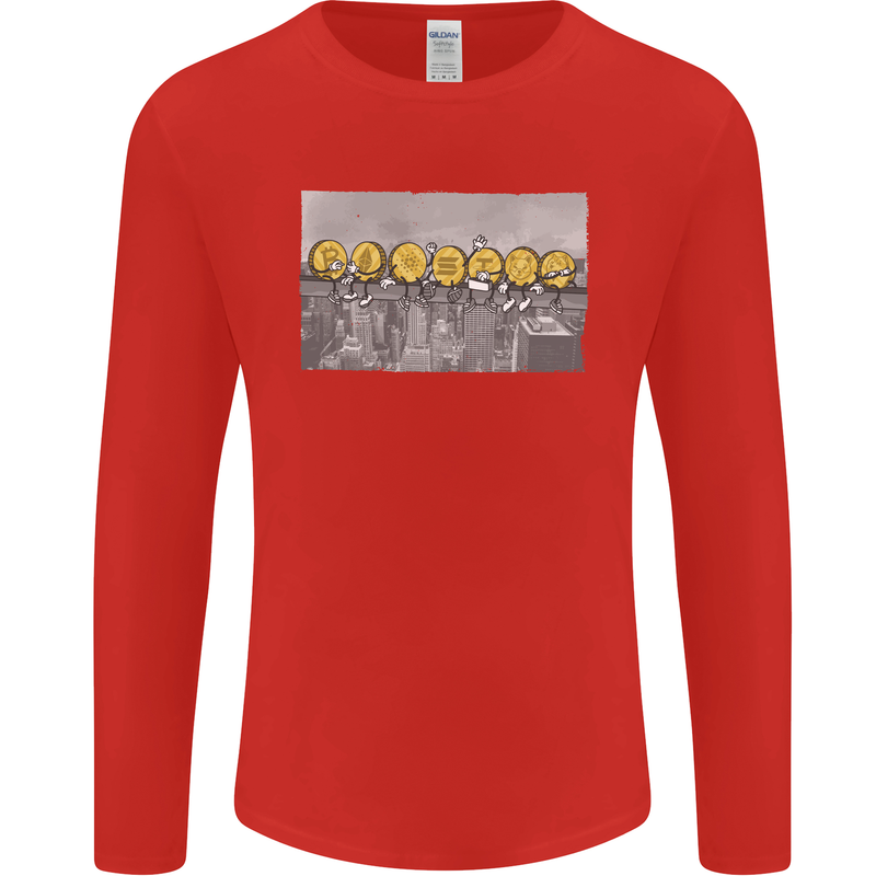 Crypto Workers New York Parody Funny Bitcoin Mens Long Sleeve T-Shirt Red