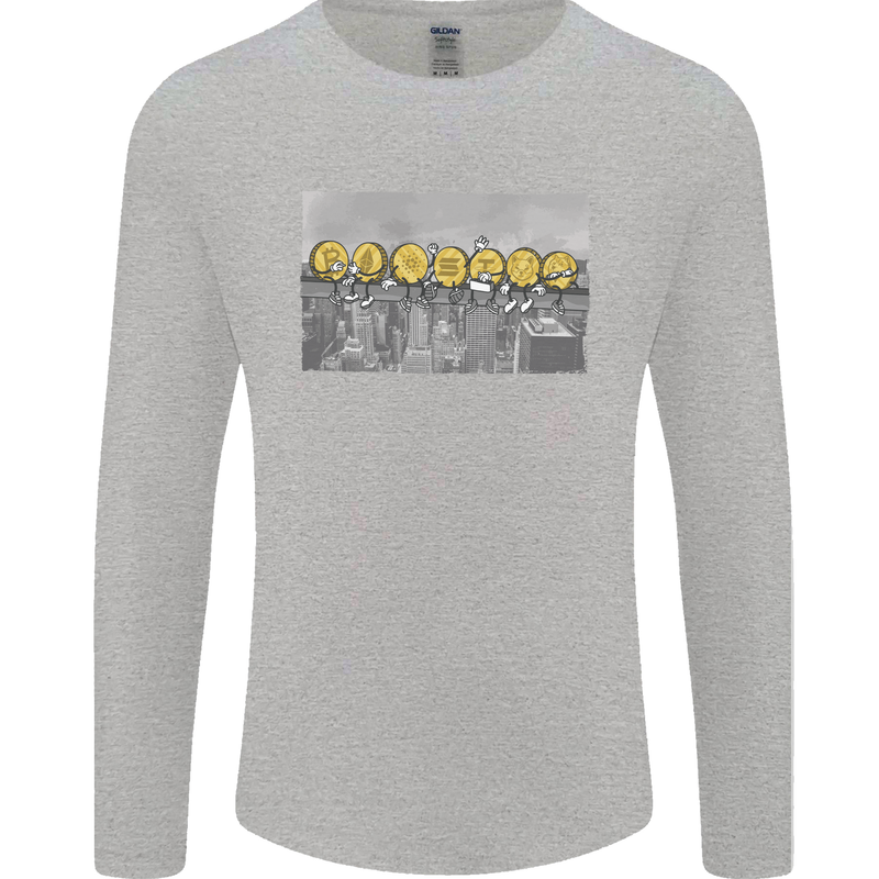 Crypto Workers New York Parody Funny Bitcoin Mens Long Sleeve T-Shirt Sports Grey