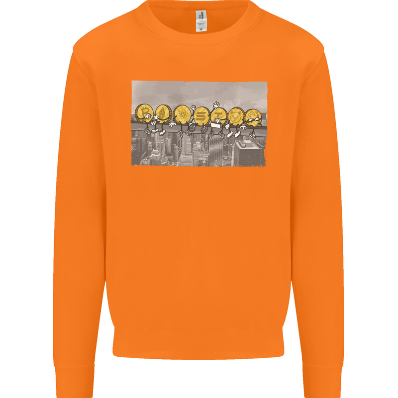 Crypto Workers New York Parody Funny Bitcoin Mens Sweatshirt Jumper Orange