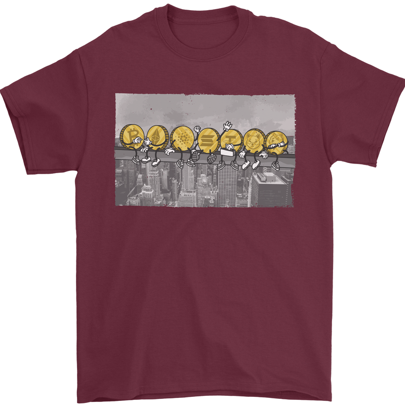 Crypto Workers New York Parody Funny Bitcoin Mens T-Shirt 100% Cotton Maroon