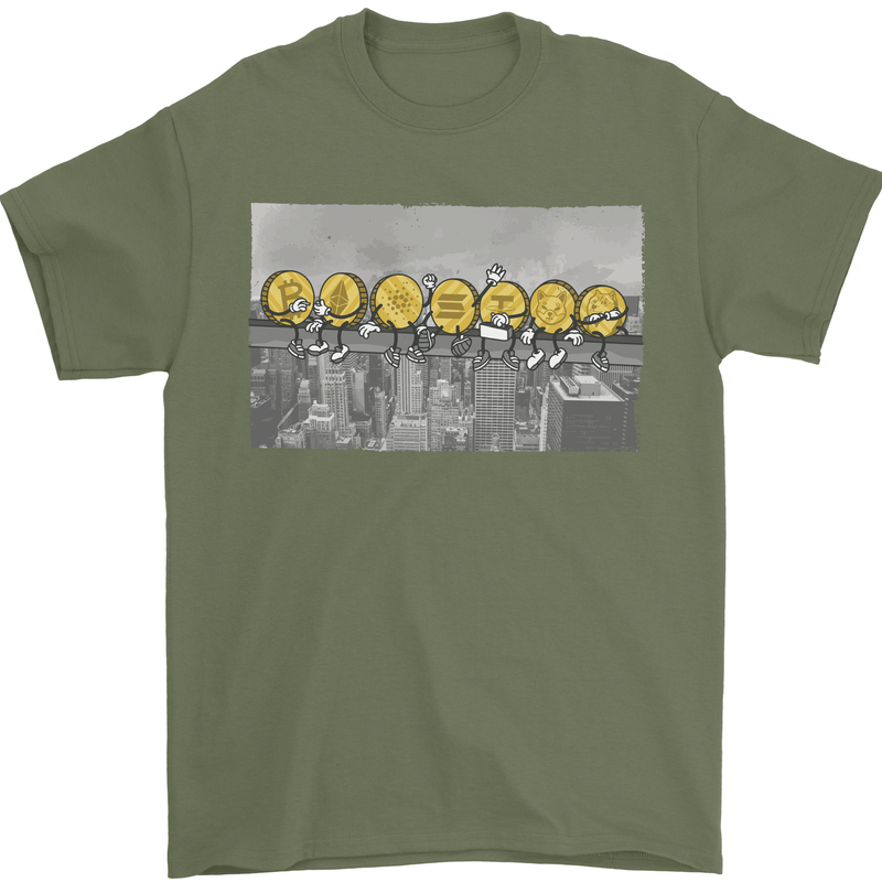 Crypto Workers New York Parody Funny Bitcoin Mens T-Shirt 100% Cotton Military Green