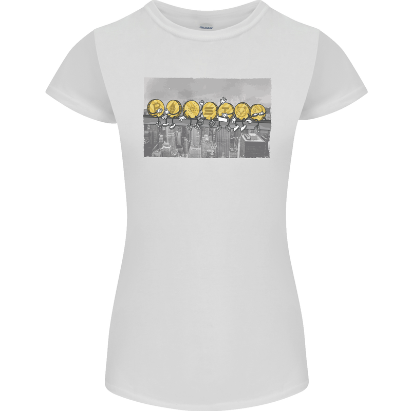 Crypto Workers New York Parody Funny Bitcoin Womens Petite Cut T-Shirt White