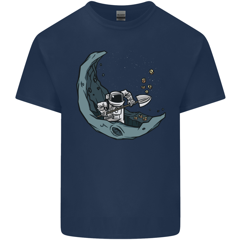 Cryptocurrency Mining the Moon Mens Cotton T-Shirt Tee Top Navy Blue