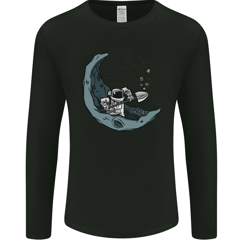 Cryptocurrency Mining the Moon Mens Long Sleeve T-Shirt Black