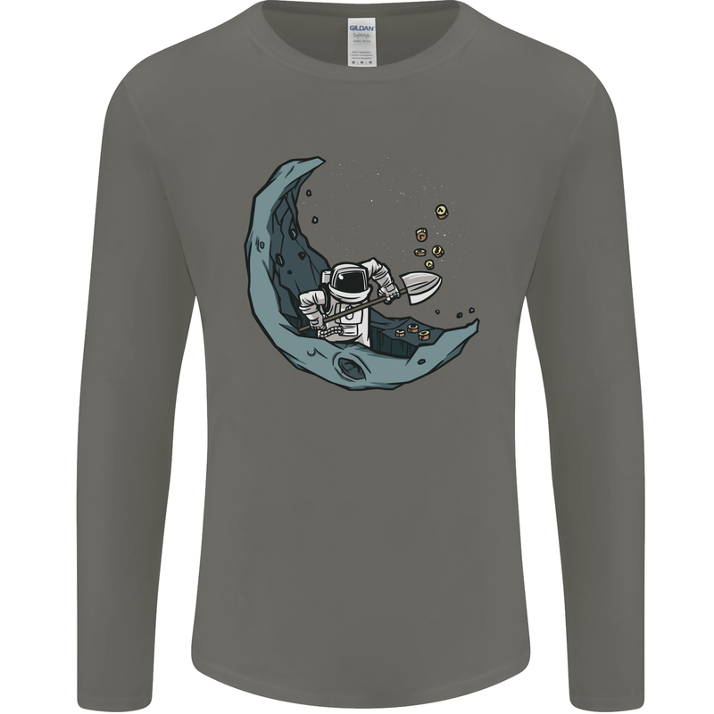 Cryptocurrency Mining the Moon Mens Long Sleeve T-Shirt Charcoal