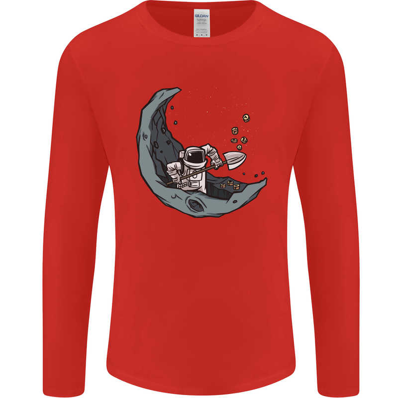 Cryptocurrency Mining the Moon Mens Long Sleeve T-Shirt Red