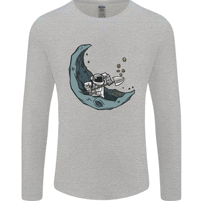 Cryptocurrency Mining the Moon Mens Long Sleeve T-Shirt Sports Grey