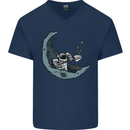 Cryptocurrency Mining the Moon Mens V-Neck Cotton T-Shirt Navy Blue