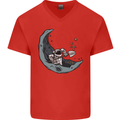 Cryptocurrency Mining the Moon Mens V-Neck Cotton T-Shirt Red