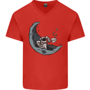 Cryptocurrency Mining the Moon Mens V-Neck Cotton T-Shirt Red