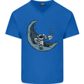 Cryptocurrency Mining the Moon Mens V-Neck Cotton T-Shirt Royal Blue
