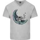 Cryptocurrency Mining the Moon Mens V-Neck Cotton T-Shirt Sports Grey