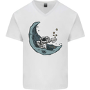 Cryptocurrency Mining the Moon Mens V-Neck Cotton T-Shirt White