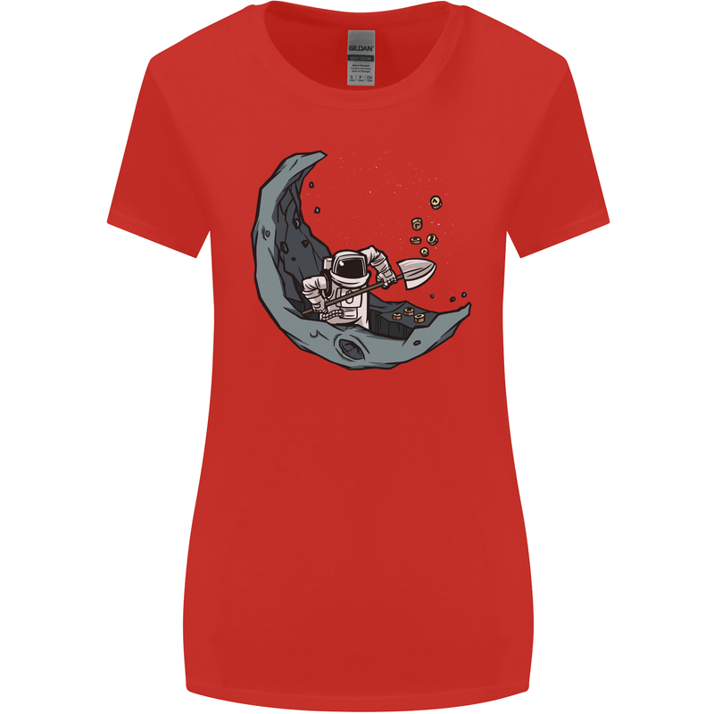Cryptocurrency Mining the Moon Womens Wider Cut T-Shirt Red