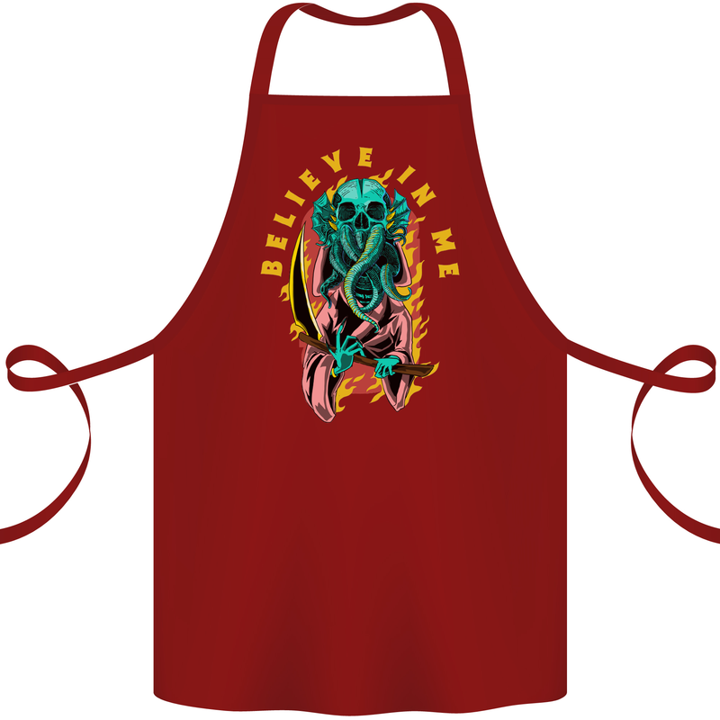 Cthulhu Believe in Me Octopus Kraken Skull Cotton Apron 100% Organic Maroon