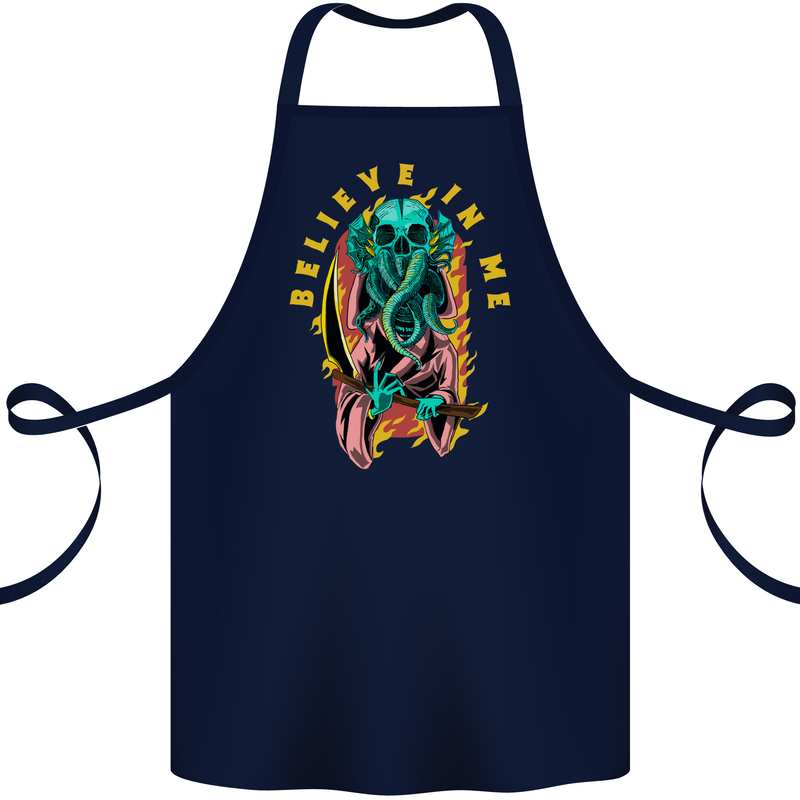 Cthulhu Believe in Me Octopus Kraken Skull Cotton Apron 100% Organic Navy Blue