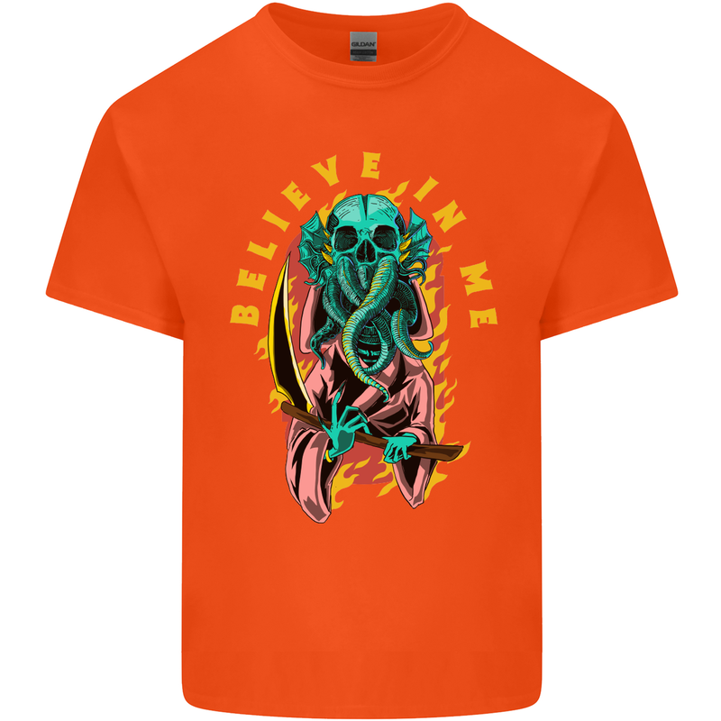 Cthulhu Believe in Me Octopus Kraken Skull Kids T-Shirt Childrens Orange