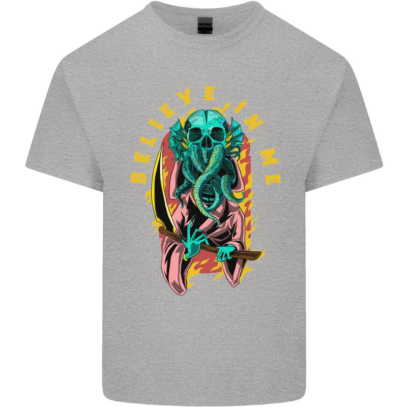 Cthulhu Believe in Me Octopus Kraken Skull Kids T-Shirt Childrens Sports Grey