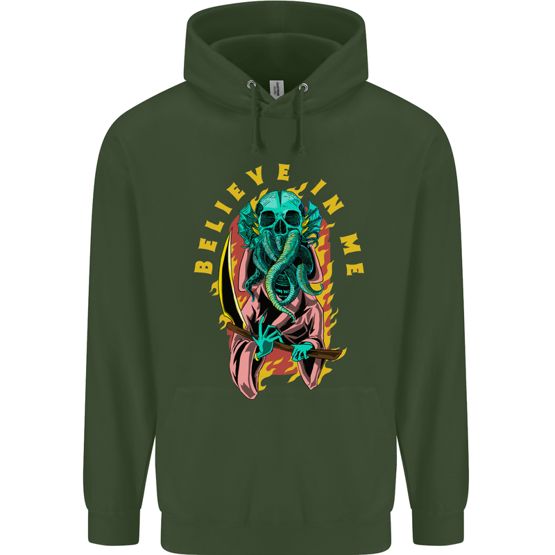 Cthulhu Believe in Me Octopus Kraken Skull Mens 80% Cotton Hoodie Forest Green