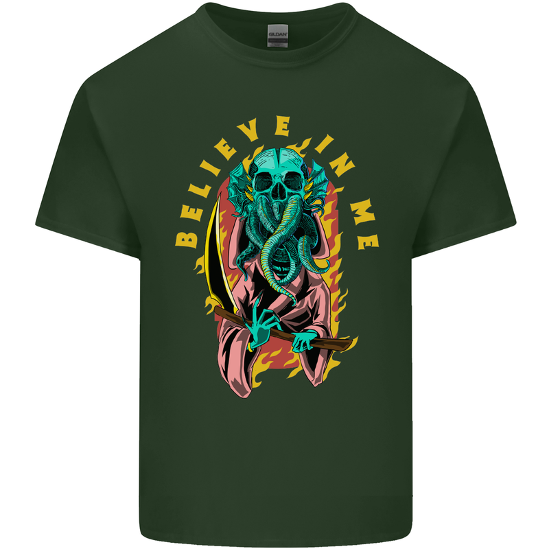 Cthulhu Believe in Me Octopus Kraken Skull Mens Cotton T-Shirt Tee Top Forest Green