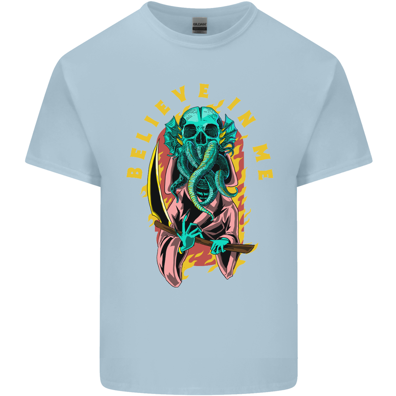 Cthulhu Believe in Me Octopus Kraken Skull Mens Cotton T-Shirt Tee Top Light Blue