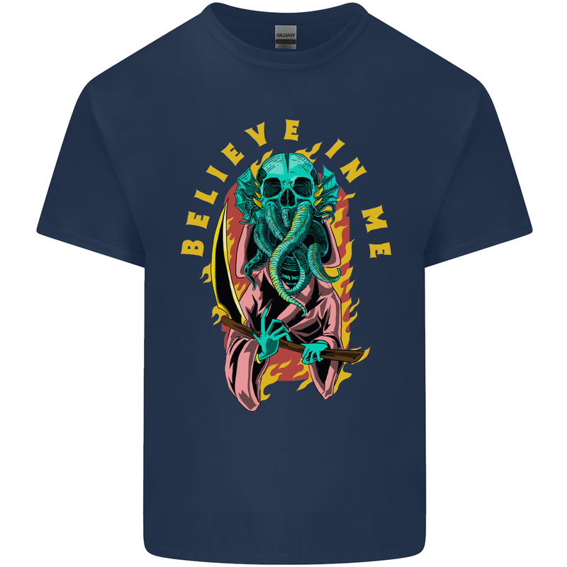 Cthulhu Believe in Me Octopus Kraken Skull Mens Cotton T-Shirt Tee Top Navy Blue