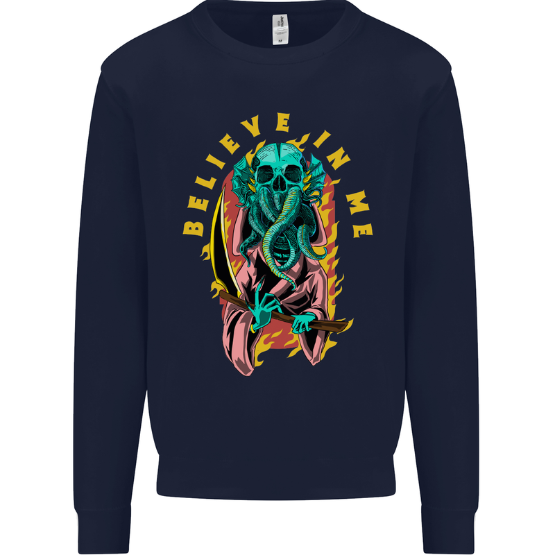 Cthulhu Believe in Me Octopus Kraken Skull Mens Sweatshirt Jumper Navy Blue