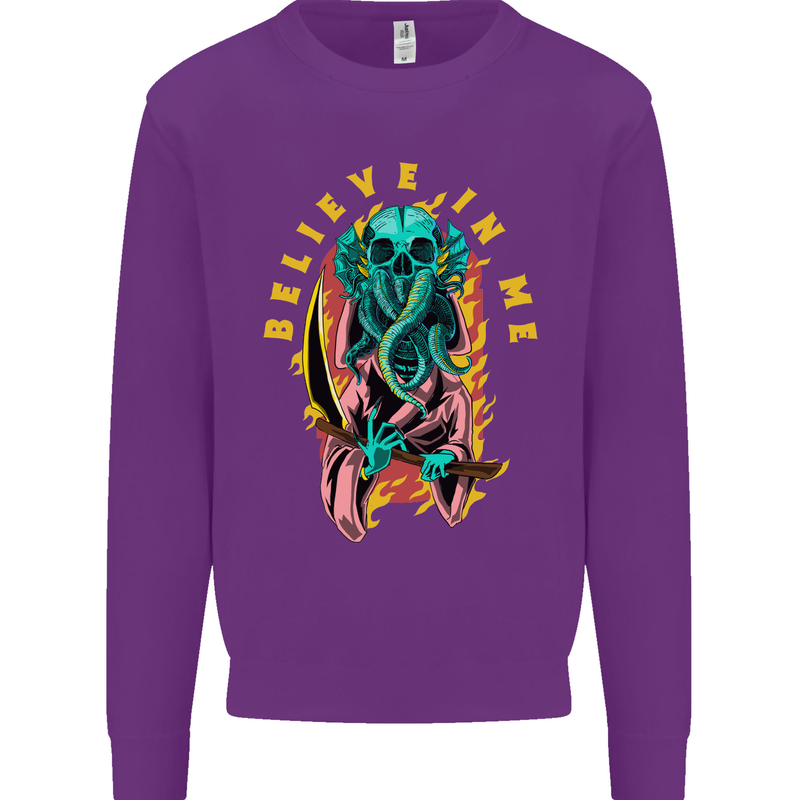 Cthulhu Believe in Me Octopus Kraken Skull Mens Sweatshirt Jumper Purple