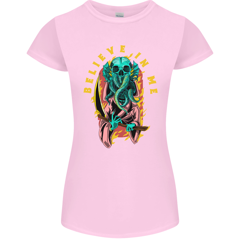 Cthulhu Believe in Me Octopus Kraken Skull Womens Petite Cut T-Shirt Light Pink