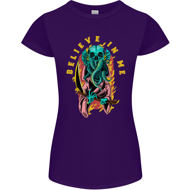 Cthulhu Believe in Me Octopus Kraken Skull Womens Petite Cut T-Shirt Purple