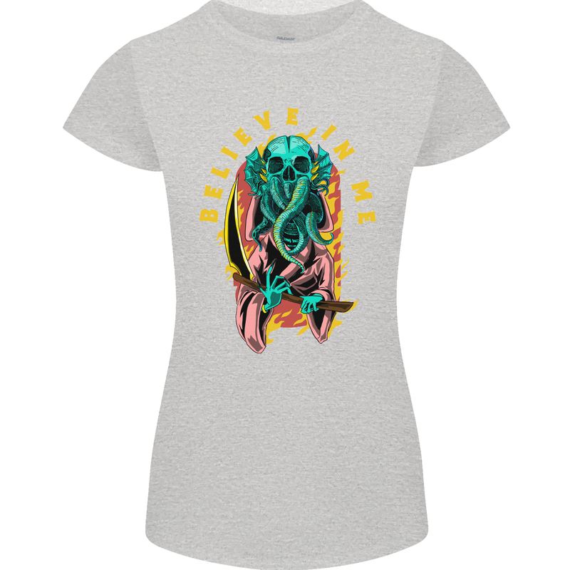 Cthulhu Believe in Me Octopus Kraken Skull Womens Petite Cut T-Shirt Sports Grey