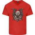 Cthulhu Entity Kraken Mens V-Neck Cotton T-Shirt Red