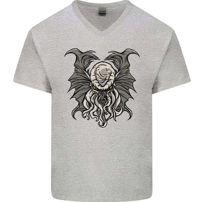 Cthulhu Entity Kraken Mens V-Neck Cotton T-Shirt Sports Grey