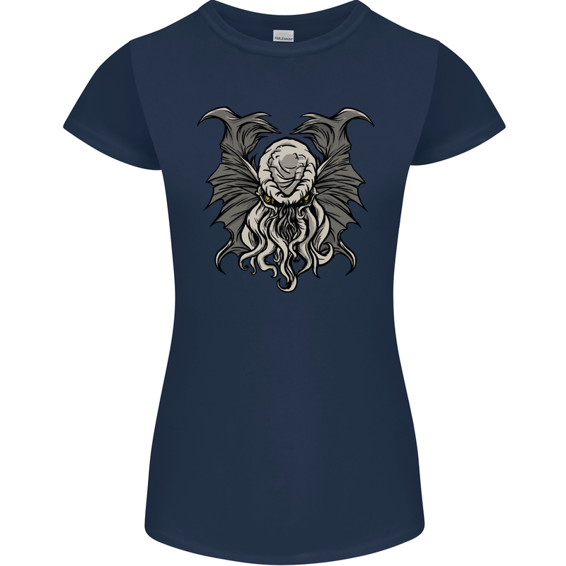 Cthulhu Entity Kraken Womens Petite Cut T-Shirt Navy Blue