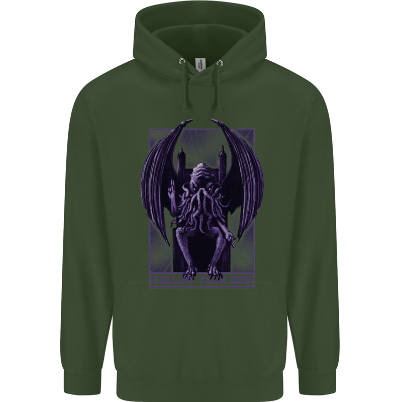 Cthulhu Follow Your God Kraken Mythology Childrens Kids Hoodie Forest Green