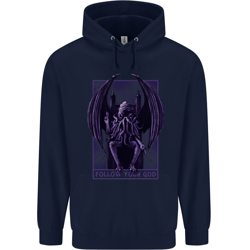 Cthulhu Follow Your God Kraken Mythology Childrens Kids Hoodie Navy Blue