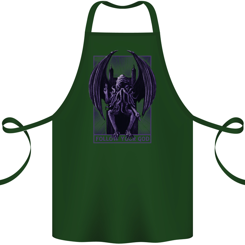 Cthulhu Follow Your God Kraken Mythology Cotton Apron 100% Organic Forest Green