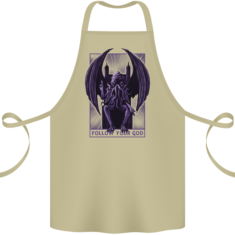 Cthulhu Follow Your God Kraken Mythology Cotton Apron 100% Organic Khaki