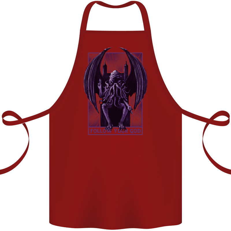 Cthulhu Follow Your God Kraken Mythology Cotton Apron 100% Organic Maroon