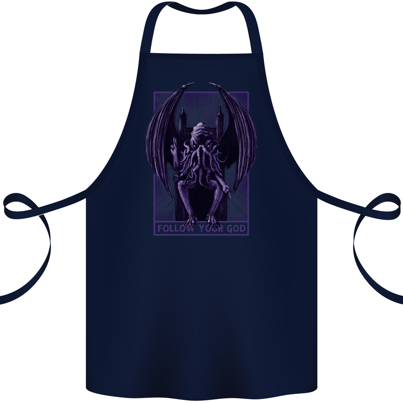 Cthulhu Follow Your God Kraken Mythology Cotton Apron 100% Organic Navy Blue