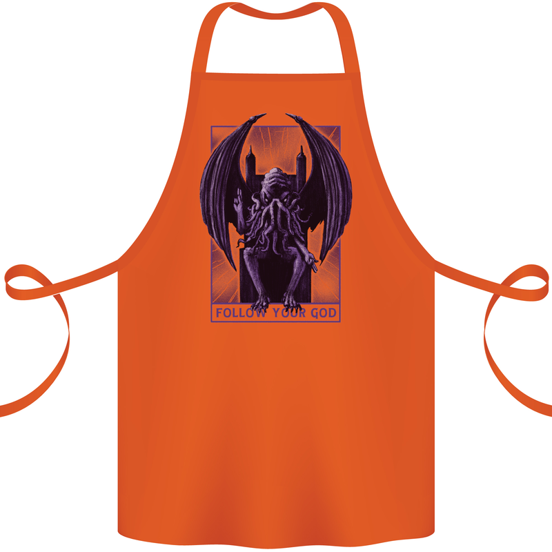 Cthulhu Follow Your God Kraken Mythology Cotton Apron 100% Organic Orange