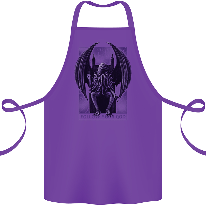 Cthulhu Follow Your God Kraken Mythology Cotton Apron 100% Organic Purple
