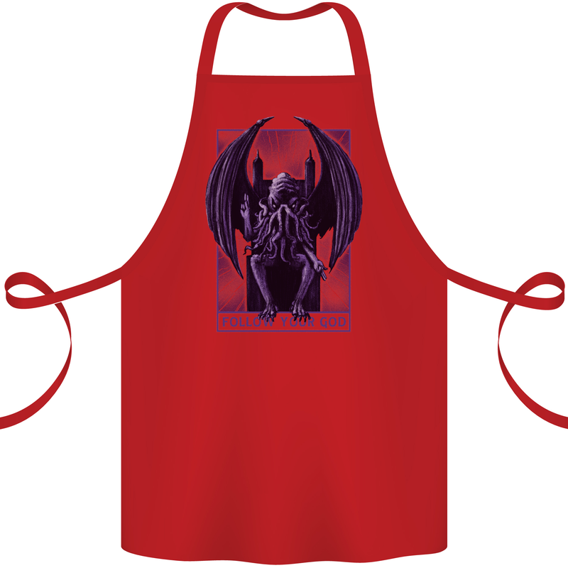 Cthulhu Follow Your God Kraken Mythology Cotton Apron 100% Organic Red