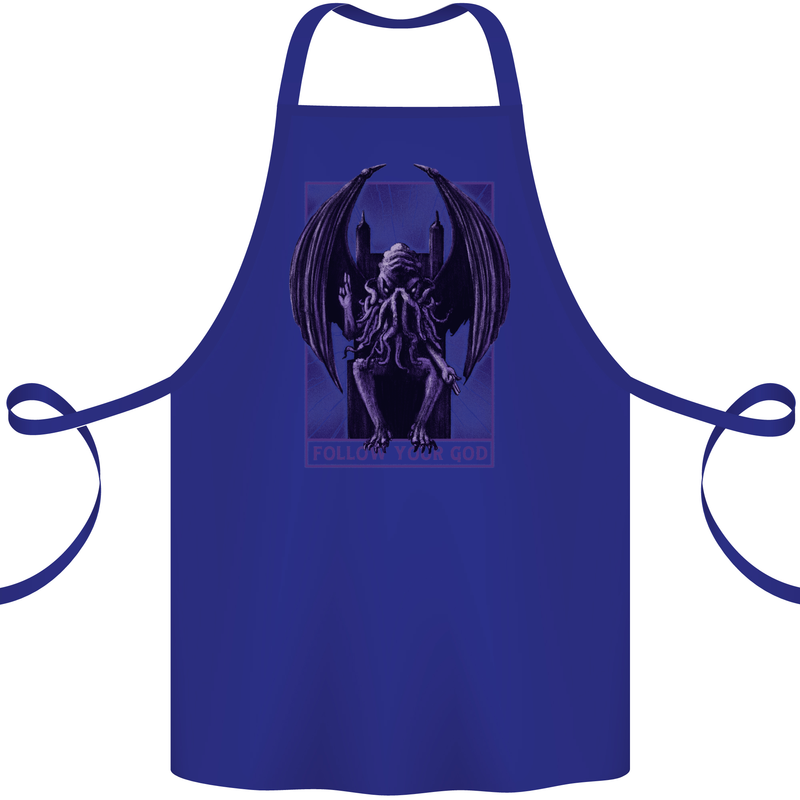 Cthulhu Follow Your God Kraken Mythology Cotton Apron 100% Organic Royal Blue