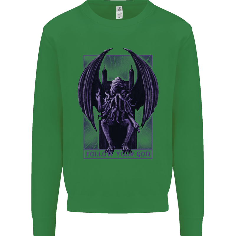Cthulhu Follow Your God Kraken Mythology Kids Sweatshirt Jumper Irish Green